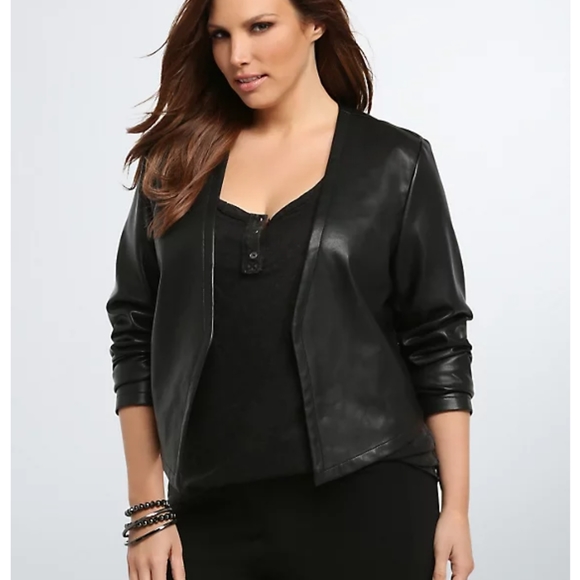 torrid Jackets & Blazers - TORRID BEADED BACK FAUX LEATHER JACKET